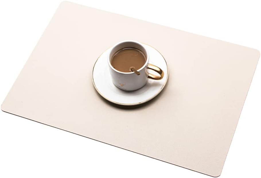 Placemats Set of 6, Leather Placemat with Coasters, Waterproof Oilproof, Heat Resistant, Washable Wipeable, PU Table Mats for Kitchen Dining Table and Decor (Cream White Rectangle A, 6pcs)