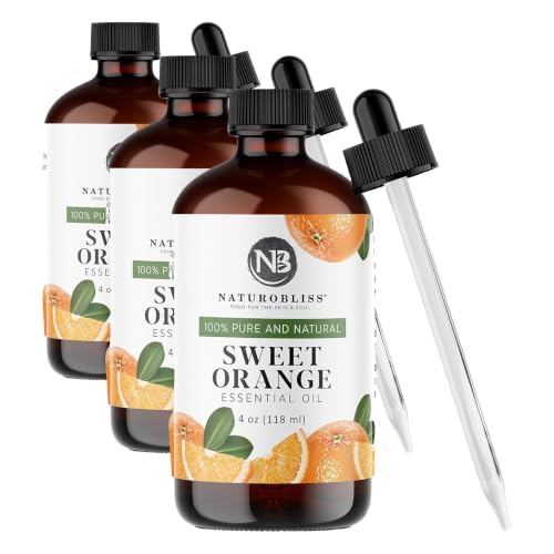 Image of NaturoBliss 100% Pure & Natural Sweet Orange Essential Oil Therapeutic Grade Premium Quality Oil with Glass Dropper - Huge 4 fl. Oz - Perfect for Aromatherapy and Relaxation (Pack of 3)