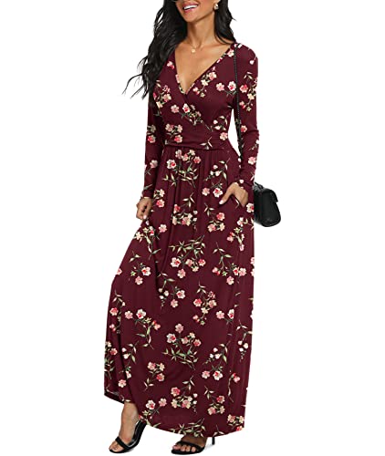 Image of LILBETTER Women Long Sleeve Deep V Neck Loose Plain Long Maxi Casual Dress