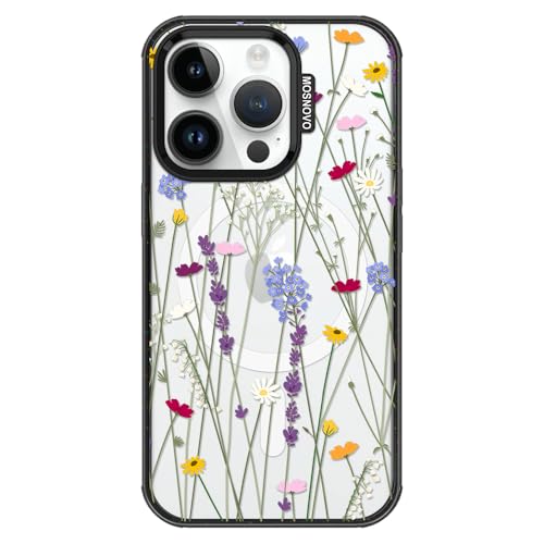 MOSNOVO for iPhone 14 Pro Case for MagSafe, Floral Garden, Black