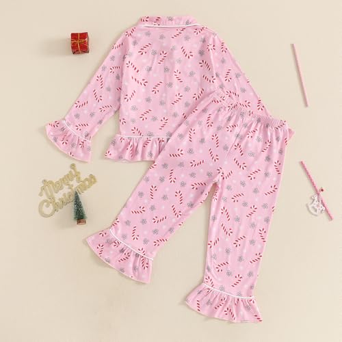 Kuriozud Toddler Girl Christmas Silk Pajamas Ruffle Button Down 2 Piece Pajama Set Kids Little Girls Pjs Nightgown Outfit4