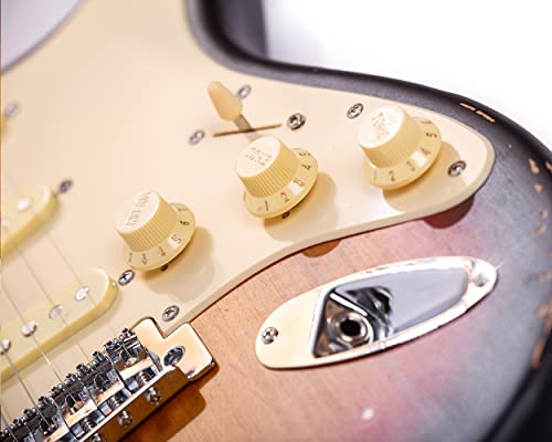 Censtar Relic Electric Guitars,Classic S Style With Alder Body And Maple Neck,Bone Nut,6 Strings Relic Guitar,Solid Body Electric Guitar With Gig Bag For Professional/Full Size/Adult (Sunburst) #TOP5