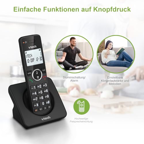 VTech ES2001 DECT Telefon Schnurlos 2 Mobilteile mit Anrufsperre, Lautstärkeregelung, Anrufer-ID/Anklopfen, 18 Stunden Gesprächszeit, Kurzwahl, hintergrundbeleuchtetes Display & Tastatur, ECO-Modus