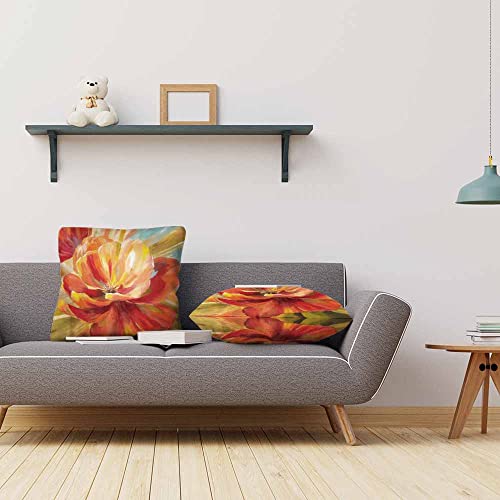 Beabes Throw Pillow Covers Orange Blossom Poppy Flower Spring Watercolor Pack Of 2,Decorative Accent Pillow Cases For Couch Bed And Living Room 18X18 Inch #TOP6