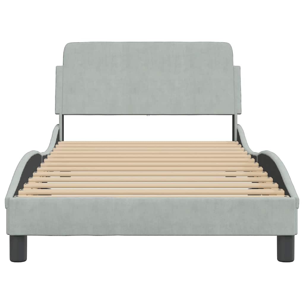 Estructura de Cama Dover Gris Claro 100x190 cm con cabecero tapizado, Soporte Robusto y diseño Lateral Ondulado para dormitorios Juveniles y Adultos, Ideal para Descanso y