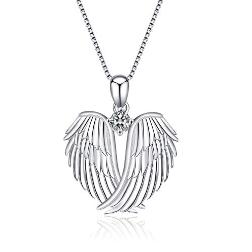 Yfn Angel Wings Necklace Angel Wings Heart Locket Necklace Sterling Silver Guardian Angel Promise Necklace #TOP1