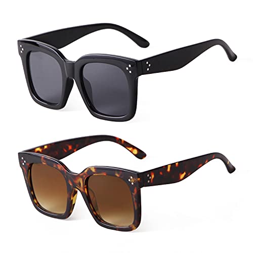 ADE WU Retro Oversized Square Sunglasses Women, Trendy Designer Vintage Sun Glasses