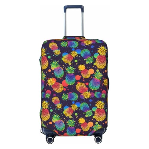 Colorful Pineapples Print Luggage Cover For Suitcase,Washable Elastic Travel Suitcase Protector With Zipper Closure And Bottom Buckle – Fits 18-32