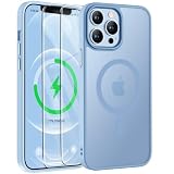 ORETECH Magnetica Opaca Cover per iPhone 12 Pro Max[Compatibile con MagSafe]con[2 Vetro Temperato],Custodia Protettiva Antiurto Protezione Militare iPhone 12 Pro Max Cover,Blu Sierra