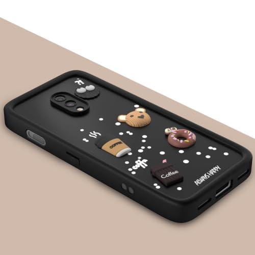 Image of Bintage Back Cover Compatible for OnePlus 6T | Cute 3D Taddy Ball Bear Milk Cake Coffee Silicon Case Full Body & Camera Protection - Black
