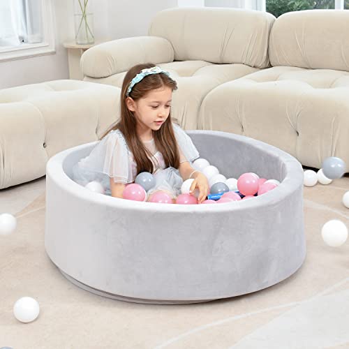 Foam Ball Pit For Baby, Toddler, Boys & Girls 36X11 With 200 Colored Balls 2.2". Durable Ball Pit Won't Wrinkle. Soft, Safe, Fun Play For Children. Gray Color:white/Grey/Light Pink #TOP5
