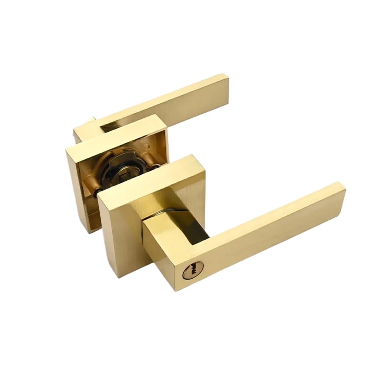 Indoor Bedroom Three Bar Handle Lock Door Lock Handle Lock 1Pcs(Gold with Key)