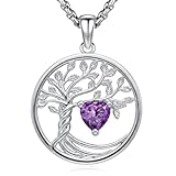 Eusense Collar Árbol de la Vida Colgante Corazón de Amatista Joya para Mujer, Regalo para San Valentín, Día de la Madre, Aniversario o Cumpleaños
