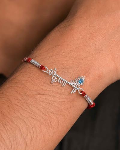 Image of Clara 925 Sterling Silver Rakhi with Roli Chawal for Bhai | Gift for Brother on Rakshabandhan | Men & Boy Bracelet