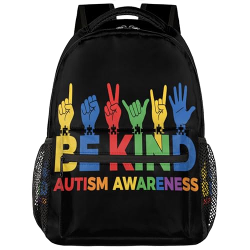 Mochila escolar de viaje para portátil de 15.6 pulgadas diseño Autism Be Kind para estudiantes