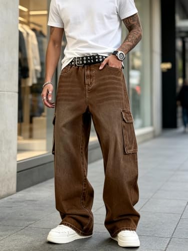 Men's Baggy Cargo Jeans Wide Leg Loose Fit Vintage Wash - Image 3