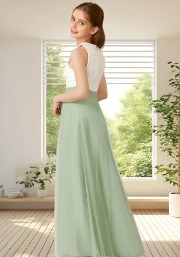 Tulle Junior Bridesmaid Dresses for Teen Girls Lace Flower Girl Dresses for Wedding Sleeveless Girls Formal Dress3