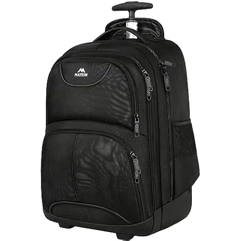 MATEIN Rolling Backpack, 17 inch Water Resistant Wheeled Laptop Backpack, Carry on Luggage Business Bag, Overnight College Computer Backpack Trolley Suitcase for Men Women Adults to Travel, Black Cover