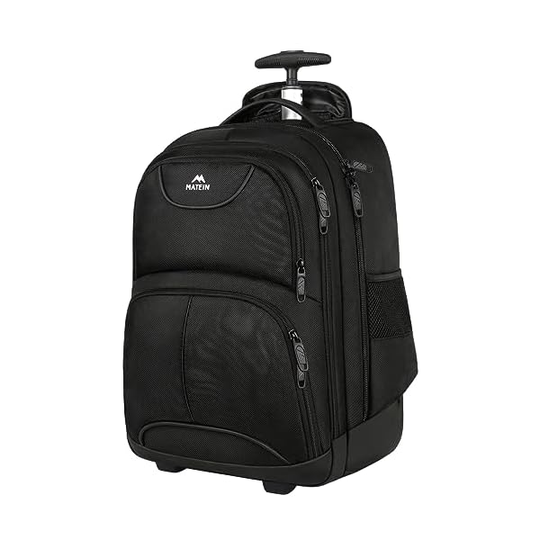 MATEIN Rolling Backpack, 17 inch Water Resistant Wheeled Laptop Backpack, Carry on Luggage Business Bag, Overnight College Computer Backpack Trolley Suitcase for Men Women Adults to Travel, Black