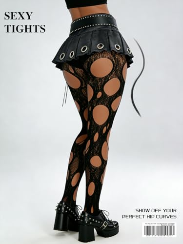 Image of Buitifo Women Sexy Tights Fishnet Patterned Stockings Sheer Socks | Y2K Ragged Pantyhose Hosiery Ripped Leggings One Size