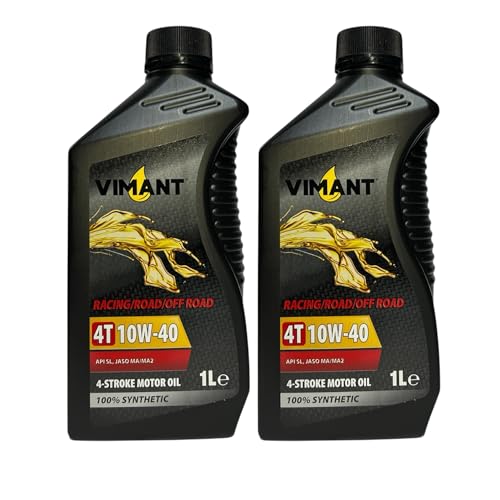 VIMANT Olio Motore 4T 10W-40, 2 Litri, 2x1L, 100% Sintetico, JASO MA/MA2, Per Motori a 4 Tempi, Moto e Scooter