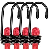 WORKPRO 24 Inch Bungee Cord with Hooks, 4 Pack Superior Rubber Heavy Duty Straps Strong Elastic Rope for Outdoor Tent, Luggage Rack, Camping, Cargo, RV, Bike, Transporting, Storage, Red