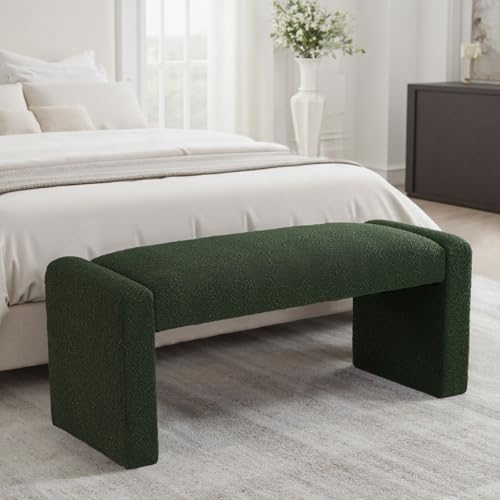 47" End of Bed Bench, Modern Fabric Upholstered Entryway Bench, Footrest Stool Accent Bench with Solid Wood Frame for Bedroom Living Room, Green
