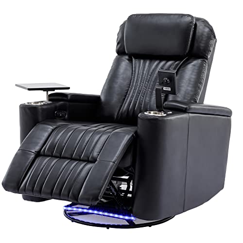 Ufinego Swivel Recliner Chair With Usb Ports And Cup Holders, Electric Home Theater Seating With 360 Swivel Tray Table, Cell Phone Stand & Hidden Arm Storage,No Rocking,Black #TOP3