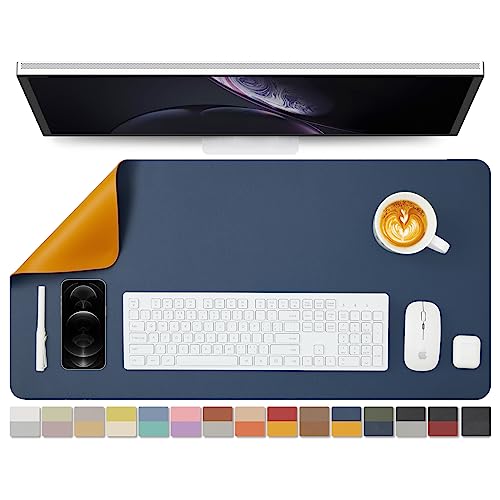 HOMIEAZICOZI 両面レザーデスクマット - 防水パッド オフィスや自宅の整理アクセサリー 机の上の理想的な大型マウスマット (ダークブルー+イエロー、31.5インチ×15.7インチ) HOMIEAZICOZI 両面レザーデスクマット - 防水パッド オフィスや自宅の整理アクセサリー 机の上の理想的な大型マウスマット (ダークブルー+イエロー、31.5インチ×15.7インチ)