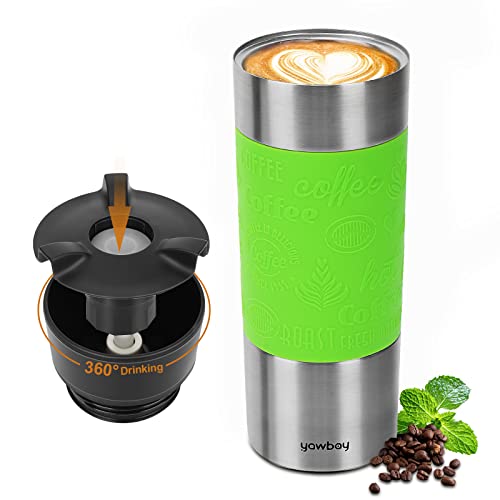Travel Coffee Mug Spill Proof,Upgraded 17 Oz Travel Mug With 360°Drinking Lid,Double Wall Vacuum Insulated Coffee Travel Mug Stainless Steel Tumbler Thermal Coffee Mugs For Hot And Cold Drinks(Green) #TOP30