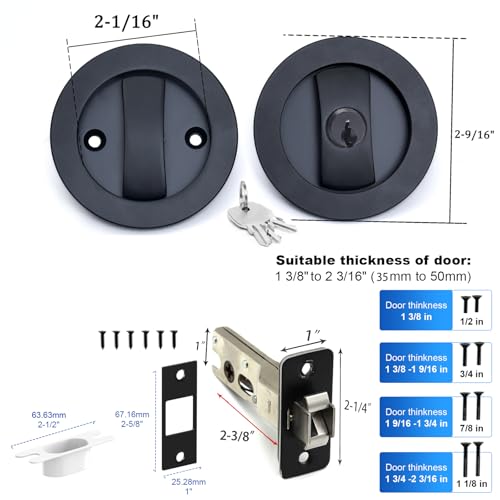 Juego de herrajes para puertas pocket Dontay con cerradura cuadrada con llave, acabado negro mate, para puertas de 1-3/8 a 2-1/4 pulgadas, cuerpo offset, tirador grande en anillo, aleación de zinc, diseño empotrado miniatura 7