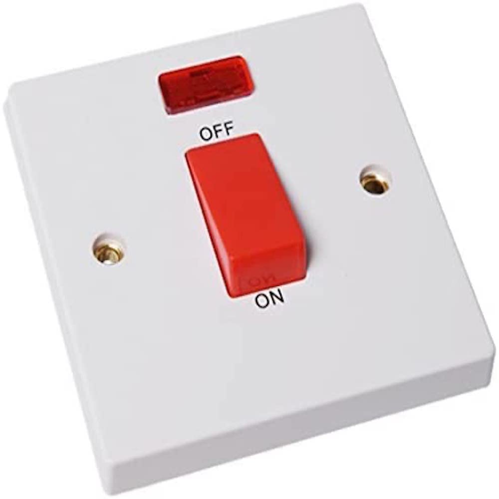 Merriway BH05737 Double Pole Cooker Switch 45 Amp 1-Gang With Neon Indicator