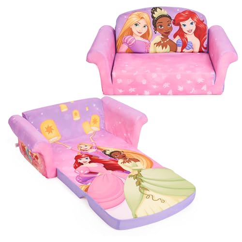 Image of Marshmallow Furniture, Children's 2-in-1 Flip Open Foam Compressed Sofa, Disney Princesses