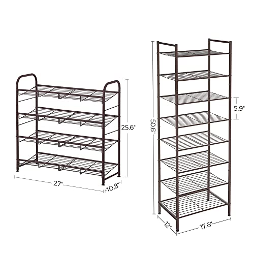 Image of SONGMICS 4-Tier Shoe Rack and 8-Tier Storage Rack Bundle, Shoe Organizer, Sturdy Narrow Shoe Shelf, Adjustable Feet, Vertical Shoes Rack Tower for Entryway, Bronze ULMR067A01 and ULMR028A01