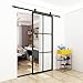 JUBEST Double Barn Door 72 x 84 in with 13FT Top-Mounted Hardware Kit, 2 Sets of 36x84 in Clear Tempered Glass Aluminum Frame Barn Door, Easy Assembly