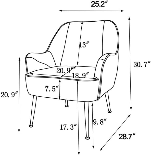 Miniatura 9 de Silla decorativa con patas de metal dorado, sillón tapizado de terciopelo, moderno y cómodo de mediados de siglo, sillas de club para sala de estar,