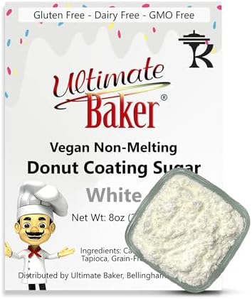 Ultimate Baker Vegan Non-Melting White Donut Sugar - All Natural Snow Sugar for Dusting Donuts, Icing & Baking with a Smooth White Coating for Decorating, Frosting & Finishing (8oz)