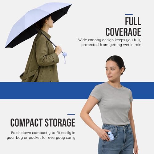 Image of Robustt Capsule Mini Foldable Travel Umbrella | Sky Blue | UPF 50+ UV & Rain Protection | 3 Fold Compact | for Women, Men & Kids | Windproof, Waterproof, Pocket-Size with Storage Case