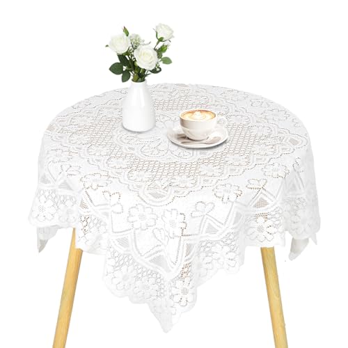 Qulkws Square Lace Tablecloth 35''x35'' Vintage Embroidered Square Table Cover