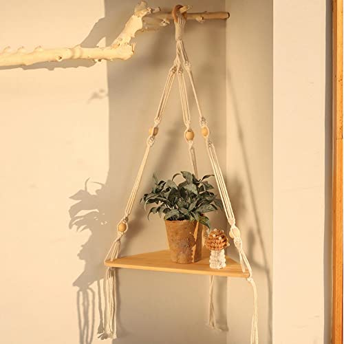 Loensy Macrame Hanging Shelf Corner Rope Shelf Floating Shelf For Bookshelf Indoor #TOP3
