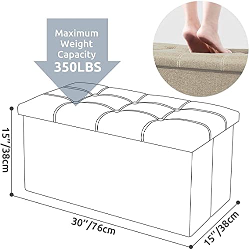 Image of Folding Storage Ottoman, Long Shoes Sofa Bench, Fabric Linen Footrest Stool for Laundry, Storage Space, End of Bed Seat, Toys Storage Organizer Bin Box with Lidded Cover (Beige, 76X38X38)