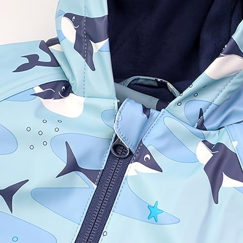 Toddler Boys Girls Rainwear with Hood Sea Animals Printed Rainproof Jacket Reflective Stripe Rain Coat3