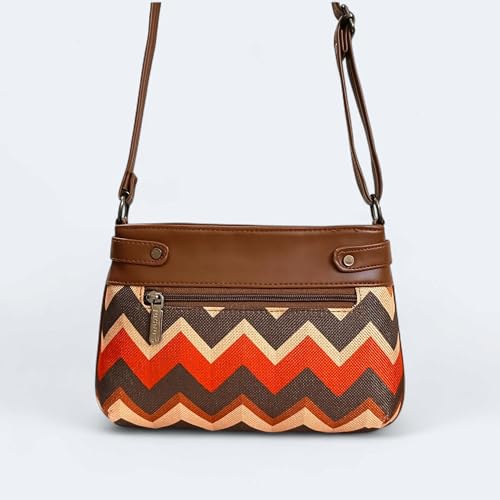 Image of JUGNU Sling Bag for Women, Jute Fabric, Crossbody Style, Slim Design, Multicolour, Medium Size, Lightweight, Adjustable Strap, Zipper Closure, 5 Pockets