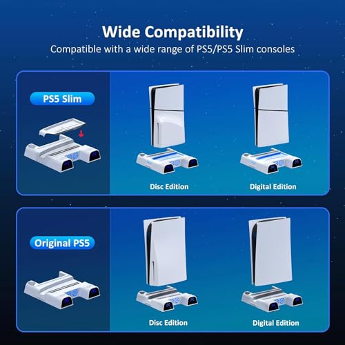Suporte de resfriamento com estação de carregamento de controlador duplo para PS5/PS5 Slim, ventilad
