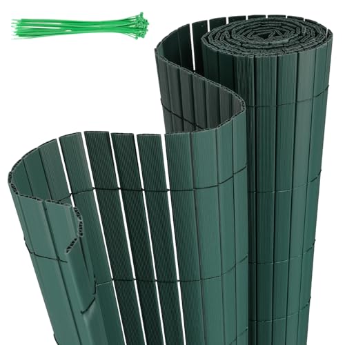 Jaxguom Brise-vue en PVC - 100 x 1000 cm - Avec serre-câbles - Structure en W renforcée - Lamelles - Résistant aux intempéries - Pour balcon, jardin et terrasse - Vert