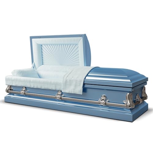 Titan Casket Orion Series, Handcrafted Steel Funeral Casket for Humans with Luxurious Light Blue Finish & Light Blue Crepe Interior, Reinforced Handles, Adjustable Bed with Gasketed Sealer