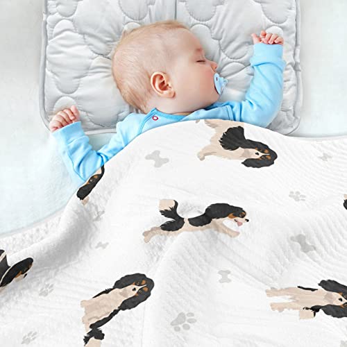 Image of Swaddle Blanket Cavalier King Charles Spaniel Cotton for Infants, Receiving Lightweight Soft Swaddling for Crib, Stroller, Nursery, Puppy, 30x40 in