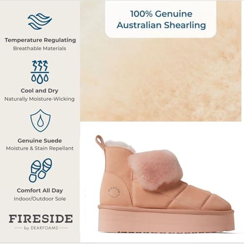 Dearfoams Women's Bootie Bayswater Comfy Indoor Outdoor Shearling Platform Slipper Ankle Boot3