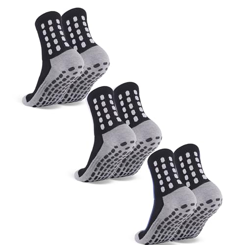 ZXOLDZX 3 Pairs Kids Grip Soccer Socks Cushioned Non Slip