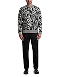 Karl Lagerfeld Paris Men's Long Sleeve Floral Wool Blend Sweater, Black/White